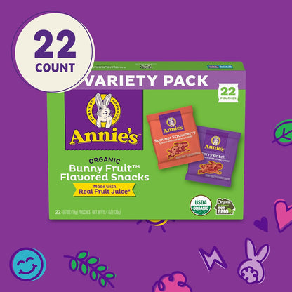 Annie's Organic Bunny Fruit Snacks – Safe Trick-or-Treat Goody Bag Stuffer for School-Age Kids, 22 ct