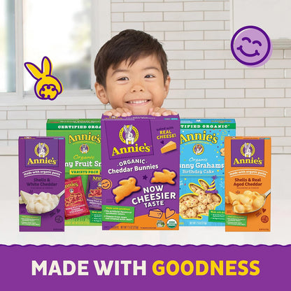 Annie's Organic Cheddar Cheesy Smiles – Non GMO Cheesy Corn Puffs for Office Snack Drawer, 4 oz