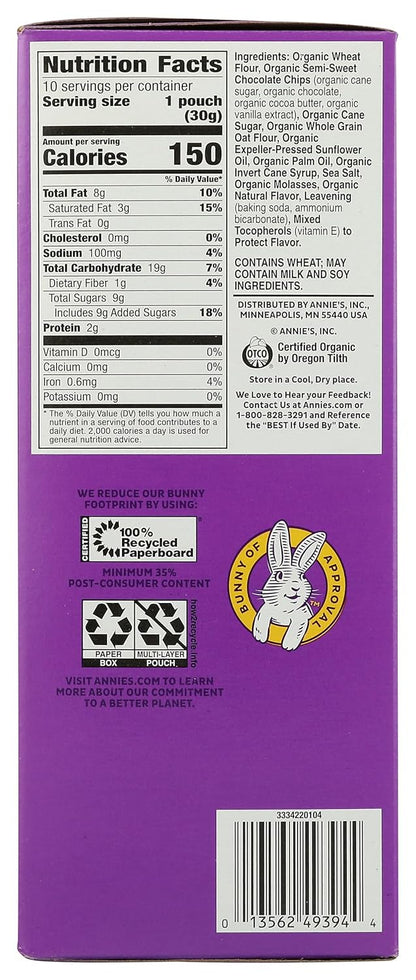 Annie's Organic Chocolate Chip Cookie Bites – Lunchbox Snack for Kids, 10 Single-Serve Pouches