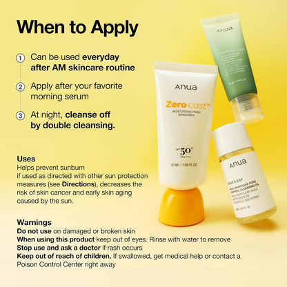 Anua Zero-Cast Moisturizing Sunscreen SPF 50 – TSA-Friendly Travel Size for Carry-On Trips