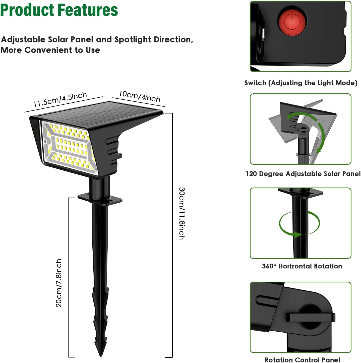 Aogek Solar Spot Lights Outdoor 4 Pack — IP68 Waterproof Landscape Lighting for Patio, Garden and Backyard Camping Setups