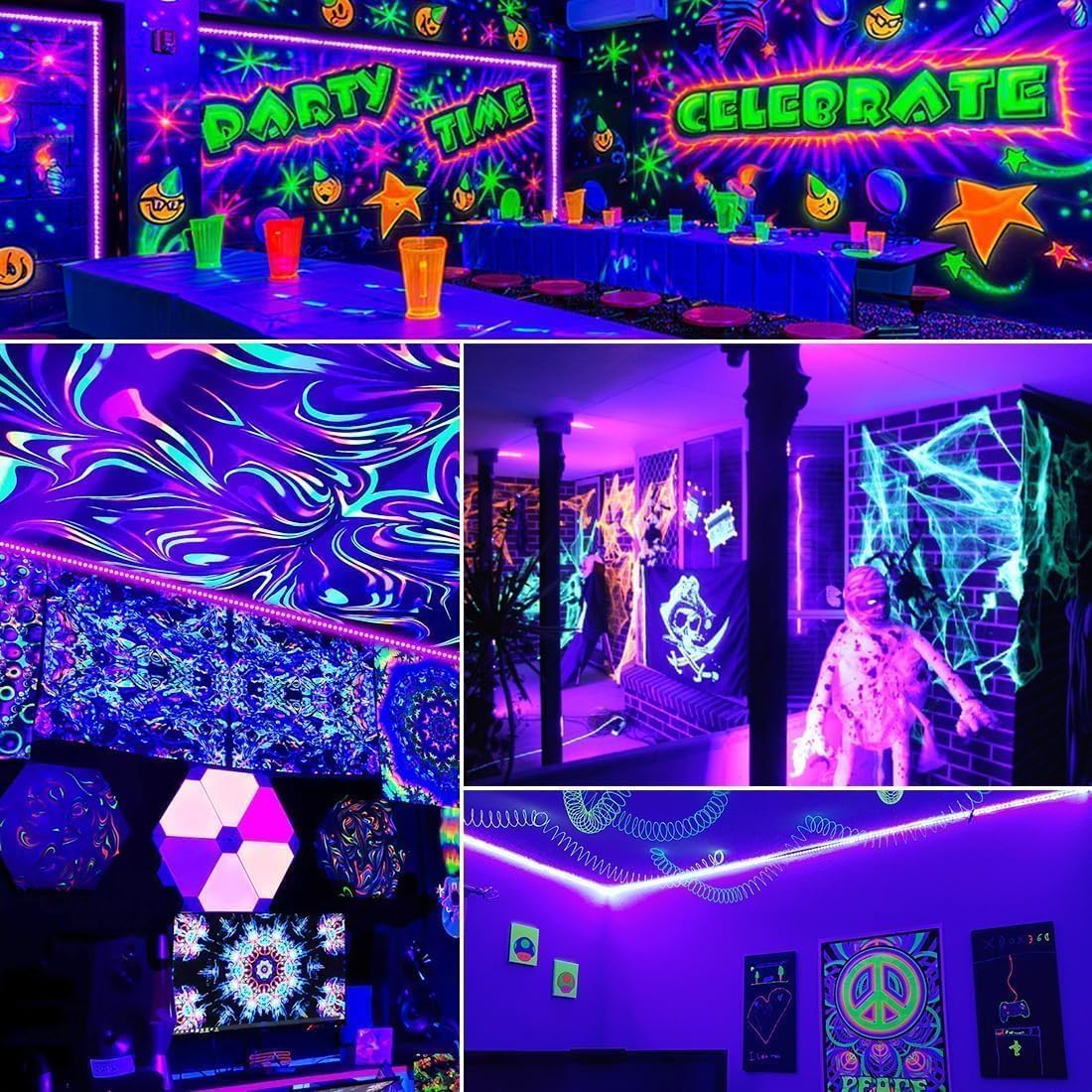 Aogiftr UV Blacklight Strip – Bedroom Aesthetic Lighting with Remote, 20FT 40FT 80FT Flexible Glow Decor