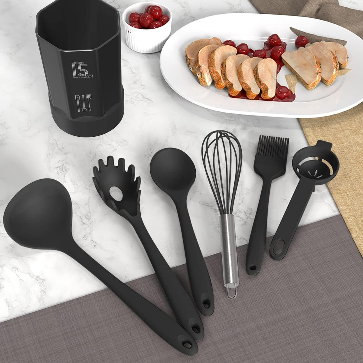 AOTHOD Heat Resistant Silicone Kitchen Set - Safe Cooking Tools for New Parents, No Melting or Chemical Leaching