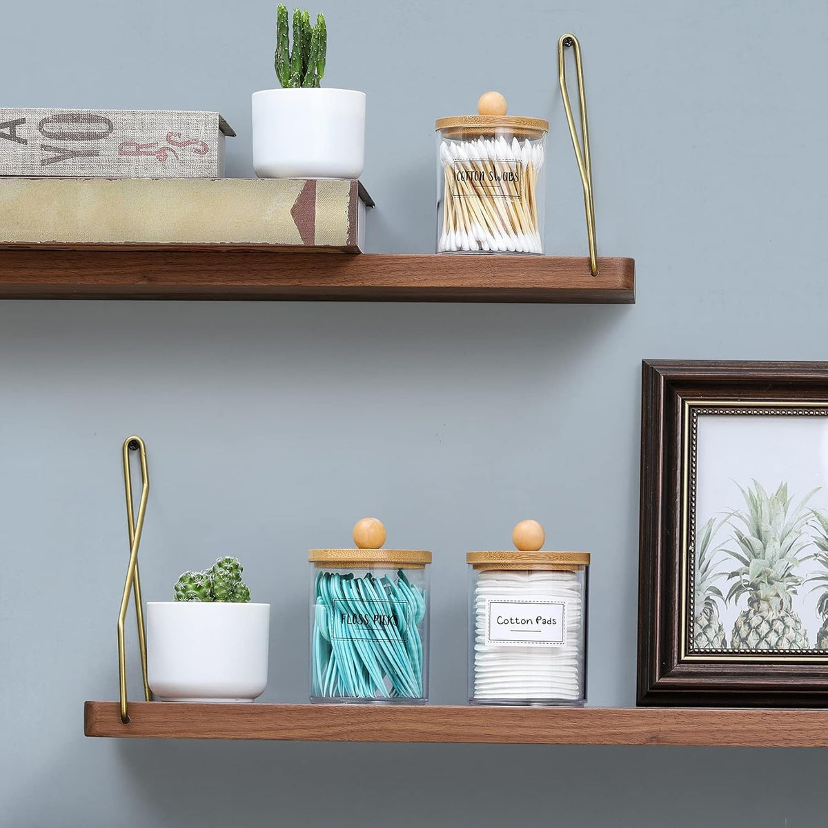 Apothecary Jars with Bamboo Lids – Thoughtful Housewarming Gift for Her, Cotton Swab and Cotton Ball Vanity Storage Set