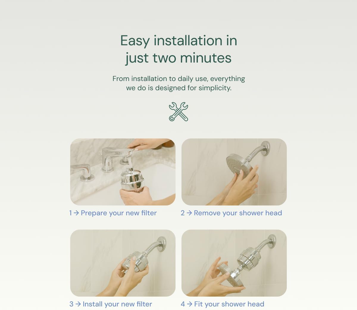 Aquabliss SF100 Daily Revitalize Shower Filter in Neutral Finishes for an Intentional Uncluttered Shower Setup