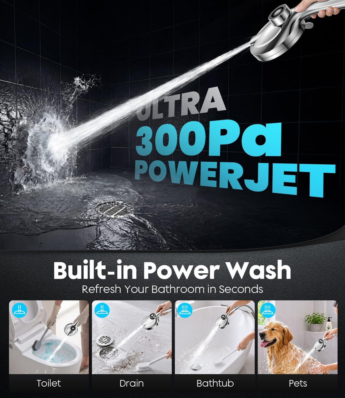 AquaLux Snap On Shower Head – Outdoor Pet Spa Setup with Turbo Boost Pressure and Long Hose
