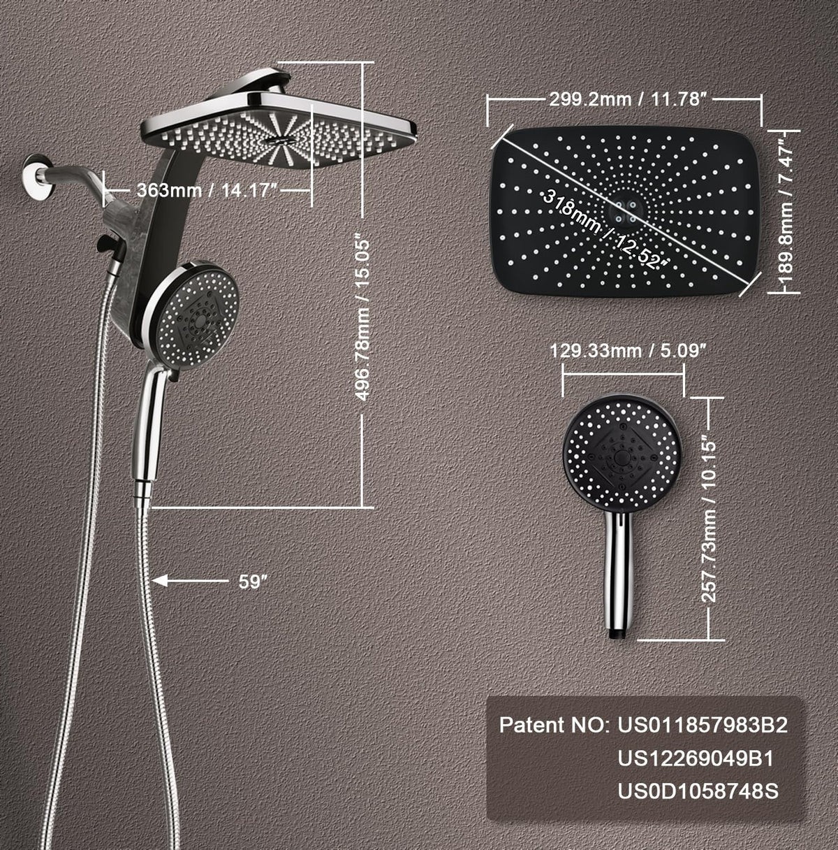 AquaMist Brushed Nickel Rainfall Shower Combo – Elegant Ensuite Upgrade, Crafted Stainless Steel Hose
