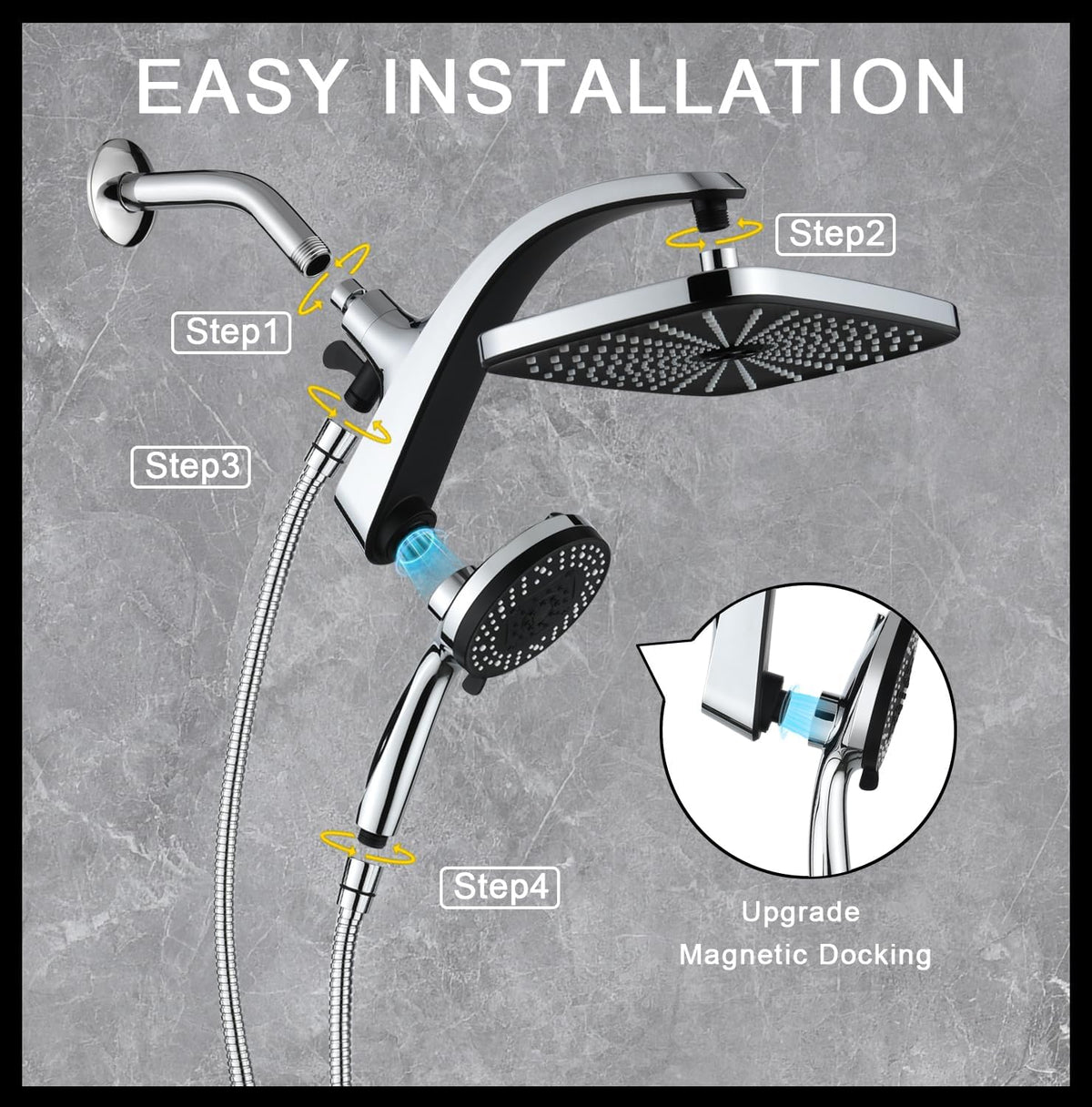 AquaMist Rain Shower with Power Jet Spray – Polished Utility Bathroom Look, Spa-Inspired Decor