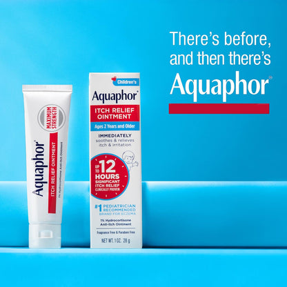 Aquaphor Children's Itch Relief Ointment for Toddler Sensitive Skin – Maximum Strength 1% Hydrocortisone Anti-Itch Cream, Fragrance Free, 1 Oz, Pack of 4