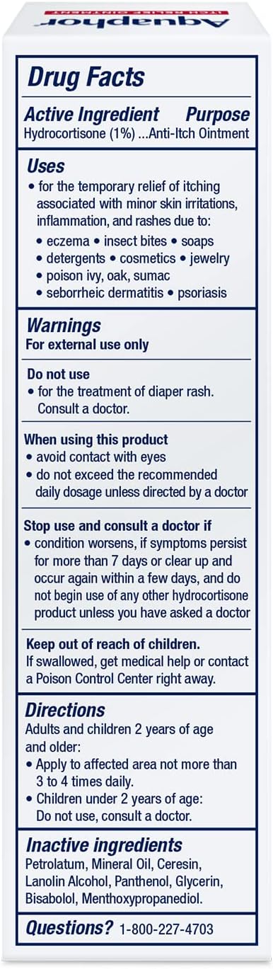 Aquaphor Children's Itch Relief Ointment for Toddler Sensitive Skin – Maximum Strength 1% Hydrocortisone Anti-Itch Cream, Fragrance Free, 1 Oz, Pack of 4