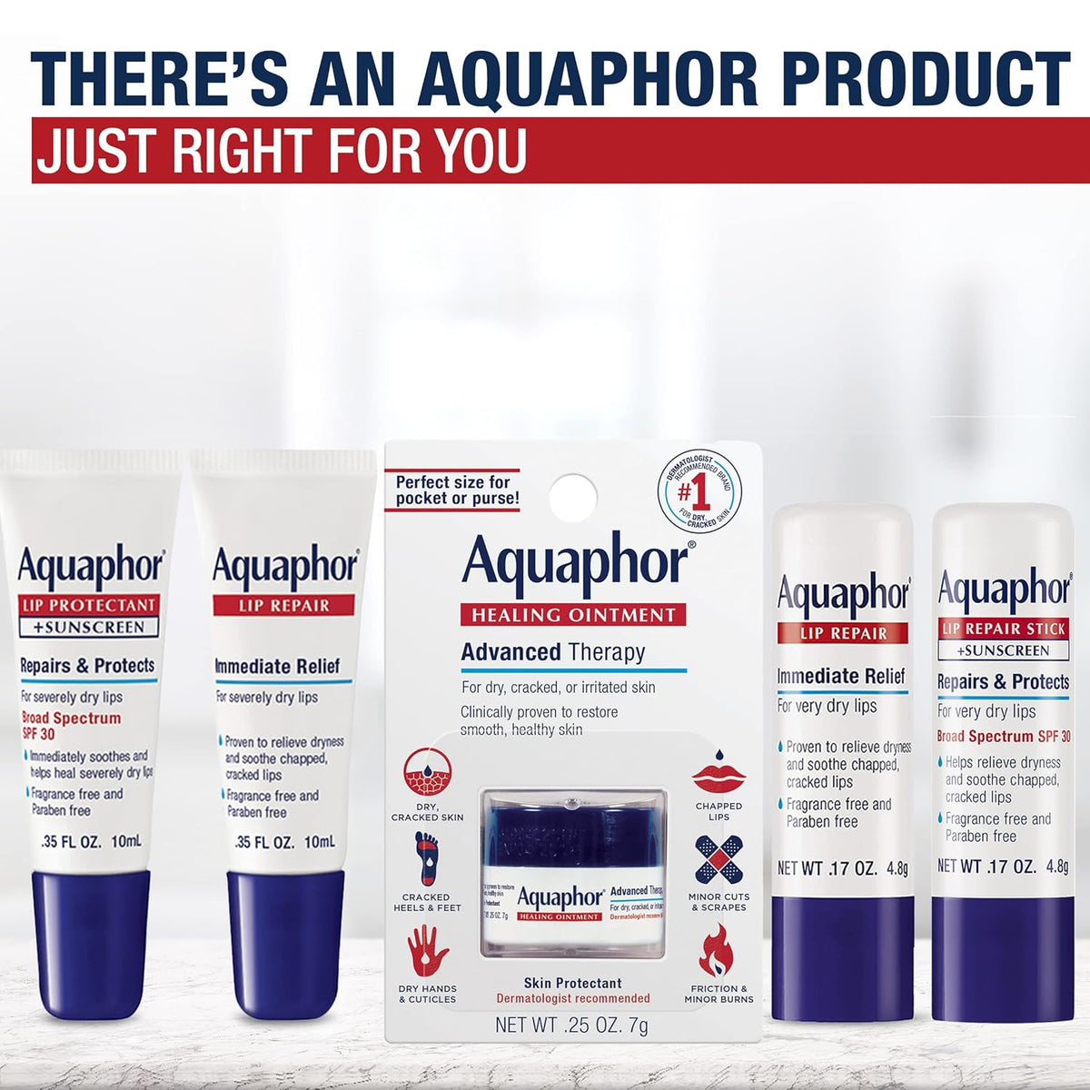 Aquaphor Lip Repair Stick – Windproof Lip Balm for Skiing, Hiking, and Winter Commutes, Pack of 2