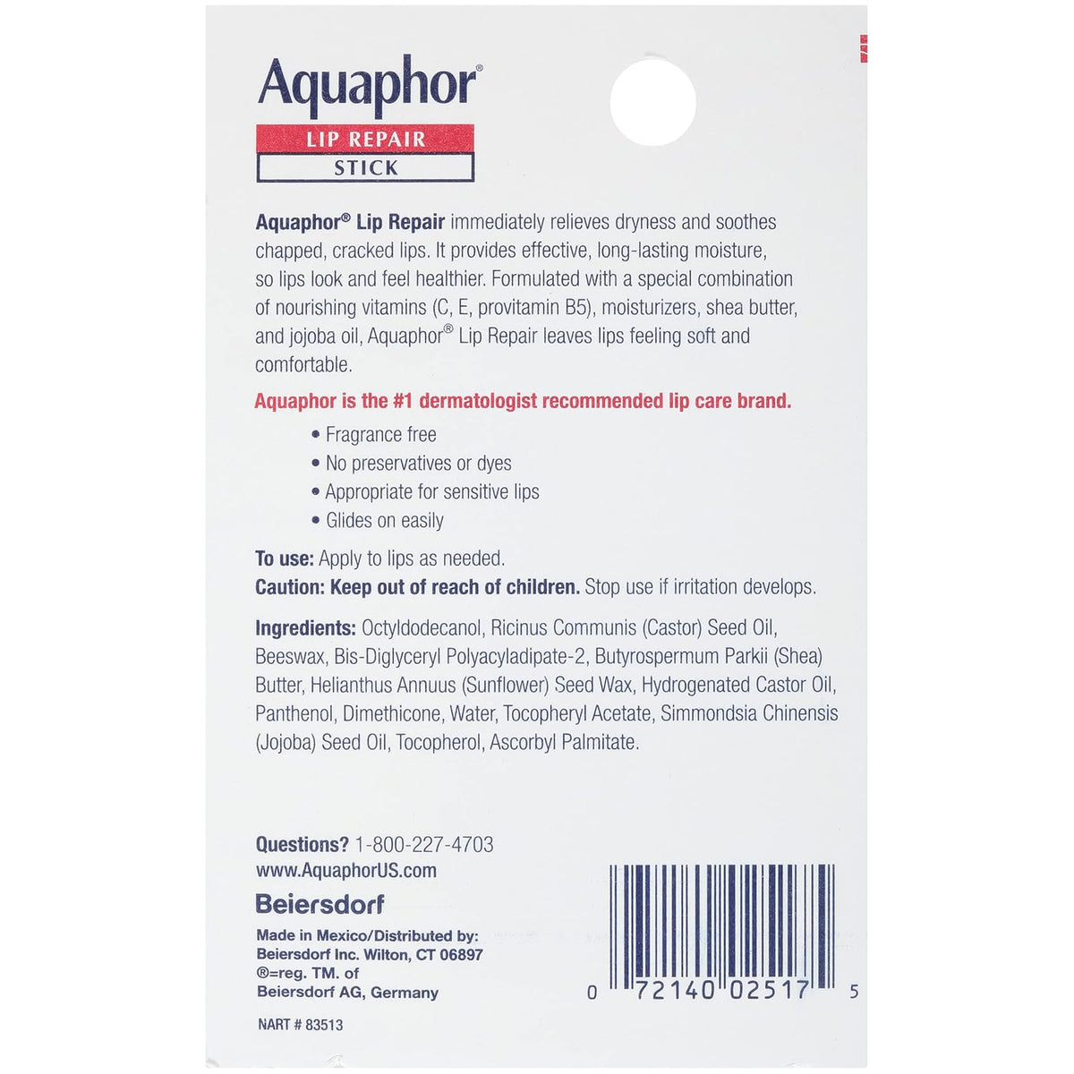 Aquaphor Lip Repair Stick with Jojoba Oil and Shea Butter – Pocket-Sized Balm for Hiking and Trail Use, 4-Pack