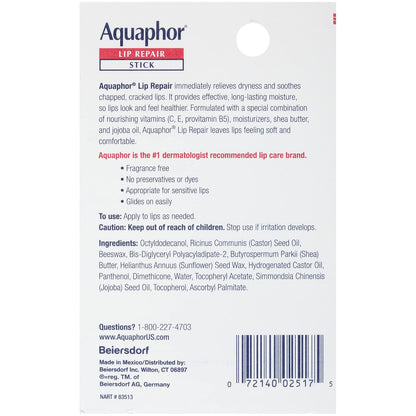 Aquaphor Lip Repair Stick with Jojoba Oil and Shea Butter – Pocket-Sized Balm for Hiking and Trail Use, 4-Pack