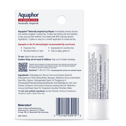 Aquaphor Naturally Inspired Lip Balm Stick – Pocket-Sized Defense Against Wind, Sun, and Dry Outdoor Air