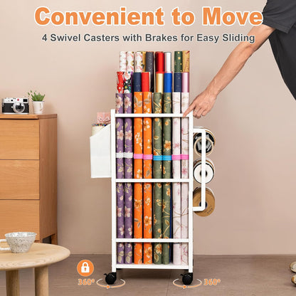 Aquzee Wrapping Paper Cart on Caster Wheels – Stylish Dining Room Storage for the Hosting Household