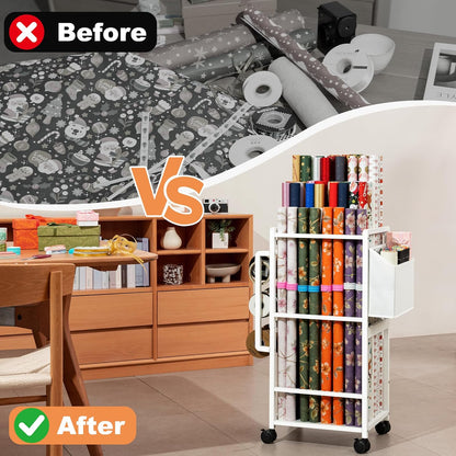Aquzee Wrapping Paper Cart on Caster Wheels – Stylish Dining Room Storage for the Hosting Household