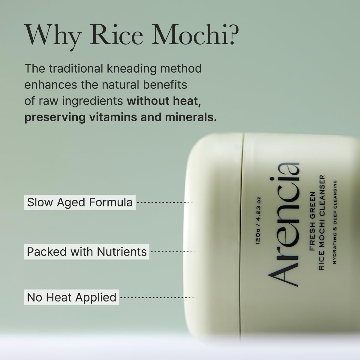 Arencia Korean Rice Mochi Face Cleanser – Neutral Tone Vanity Scrub for Sensitive Skin, Intentional Skincare
