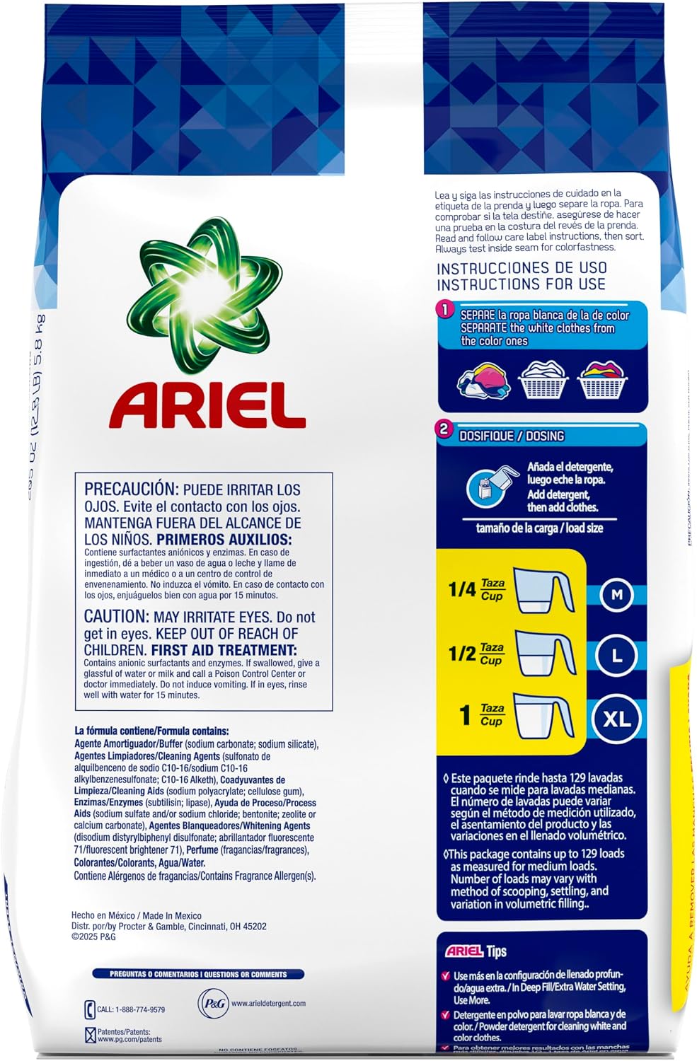 Ariel Powder Laundry Detergent for Efficient Family Laundry Routines, Original Scent 5.8 kg 129 Loads