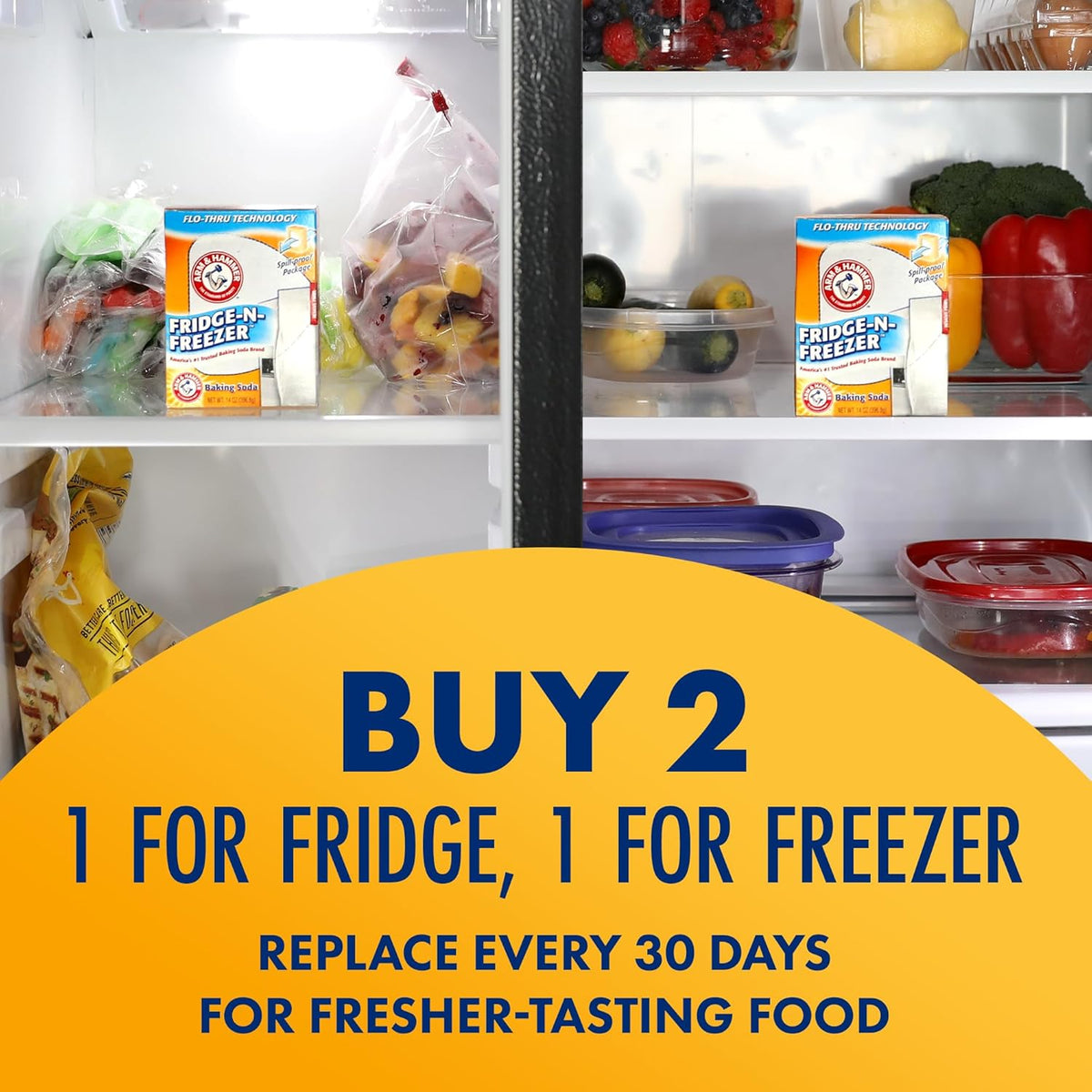 Arm & Hammer Baking Soda Fridge-n-Freezer Odor Absorber – Family-Safe Fridge Freshener, Fragrance-Free Orange 14 oz, 12-Pack