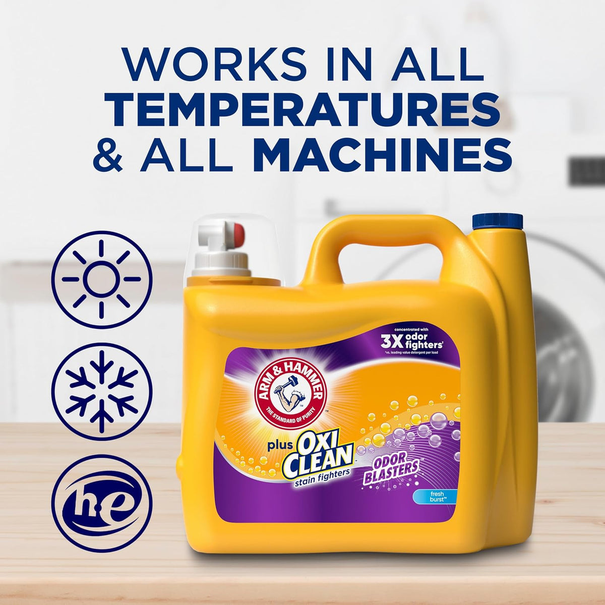 ARM & HAMMER Plus OxiClean Odor Blasters Laundry Detergent for Athletic and Gym Bag Laundry, Strong Odor Removal HE Liquid for Sports Uniforms