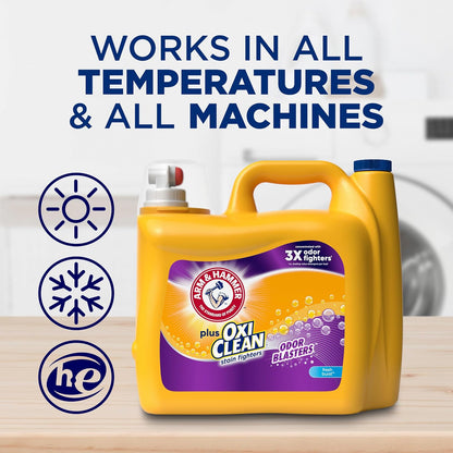 ARM & HAMMER Plus OxiClean Odor Blasters Laundry Detergent for Athletic and Gym Bag Laundry, Strong Odor Removal HE Liquid for Sports Uniforms