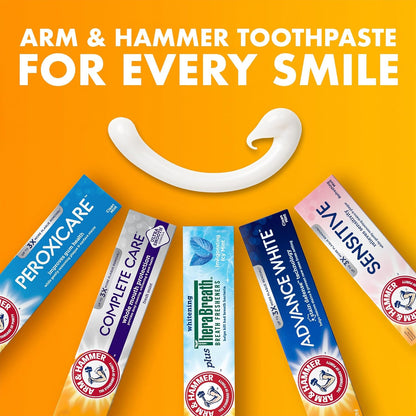 ARM & HAMMER Plus TheraBreath Toothpaste – Enamel-Safe Daily Brushing for the Family Bathroom, Low-Abrasion Whitening
