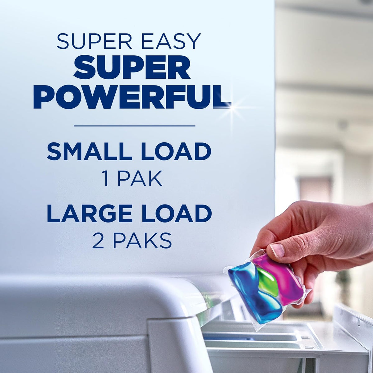 ARM & HAMMER Radiant Burst Laundry Power Paks for Family Laundry Room, 32 Count Single-Dose Detergent Pouch