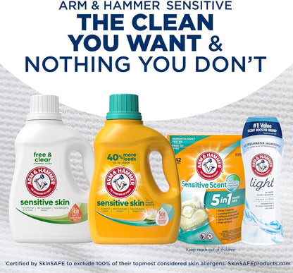 ARM & HAMMER Sensitive Skin Free & Clear Laundry Detergent – Dye-Free Fragrance-Free Wash for Asthma and Fragrance-Sensitive Family