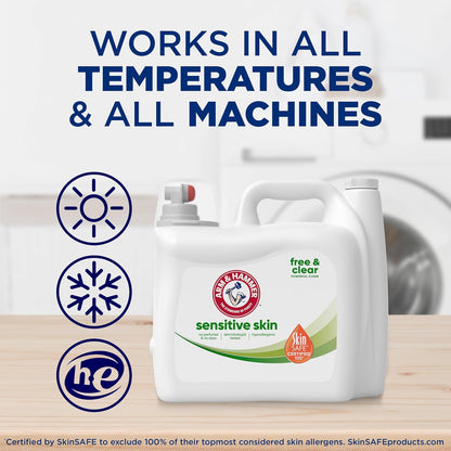 ARM & HAMMER Sensitive Skin Free & Clear Laundry Detergent – Dye-Free Fragrance-Free Wash for Asthma and Fragrance-Sensitive Family