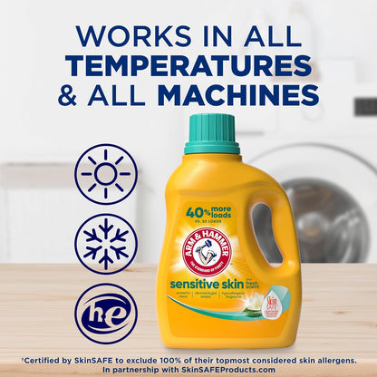 ARM & HAMMER Sensitive Skin Laundry Detergent – Hypoallergenic Fresh Scent for Bedtime and Bath Linens, 105 fl oz