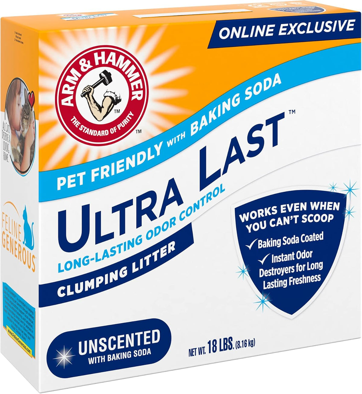ARM & Hammer Unscented Clumping Cat Litter – Perfume Free Multi-Cat Formula Safe for Sensitive Cats and Kids