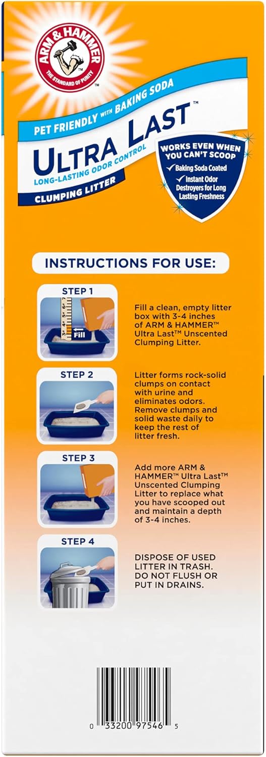 ARM & Hammer Unscented Clumping Cat Litter – Perfume Free Multi-Cat Formula Safe for Sensitive Cats and Kids