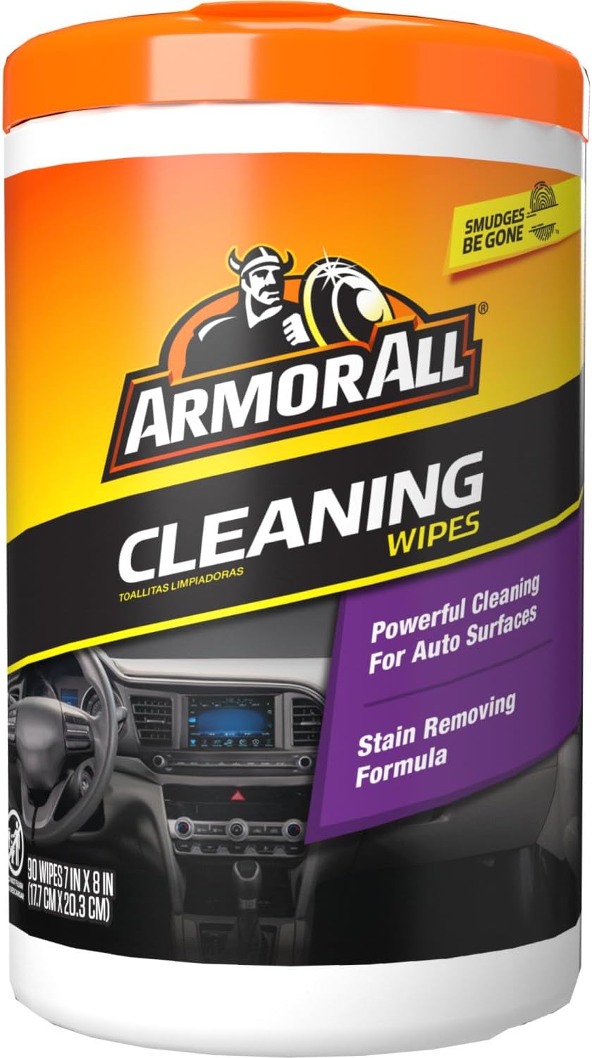 Armor All Car Cleaning Wipes for Daily Drivers, 90 Count Canister, Tested-Safe Formula for Clear Plastics and Dashboard Screens