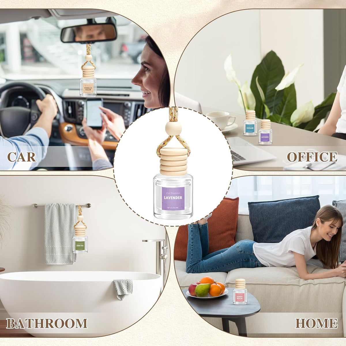 AROIC 6Pack Car Air Freshener – Adjustable Intensity Hanging Diffuser for Scent Longevity and Mood Setting
