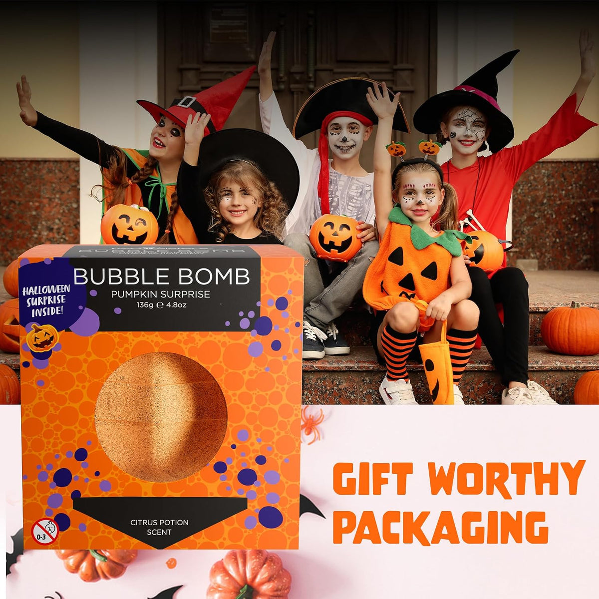 Aromatherapy Halloween Bath Bombs with Surprise Toy – 5 to 8 Minute Mindful Fizz for Evening Bath Routine
