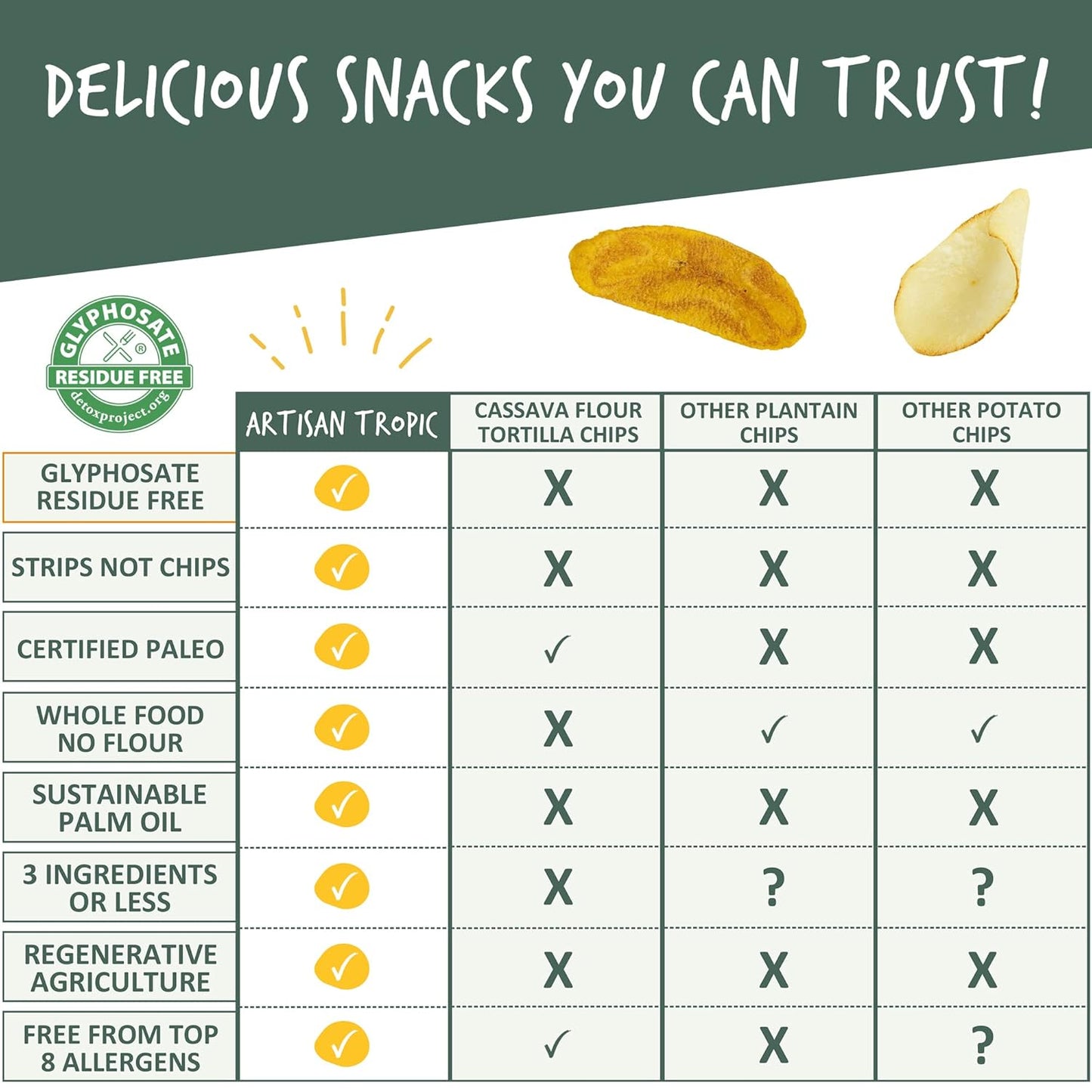 ARTISAN TROPIC Plantain Strips Sea Salt - Lunchbox Snack for Kids, Single-Serve 1oz Bags for School