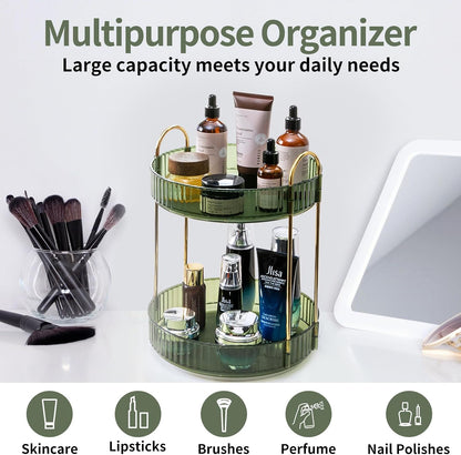 Asayuee 360 Rotating Makeup Organizer for Vanity – Modern Bedroom Decor Spinning Perfume Organizer, Tiered Skincare Display for Dresser