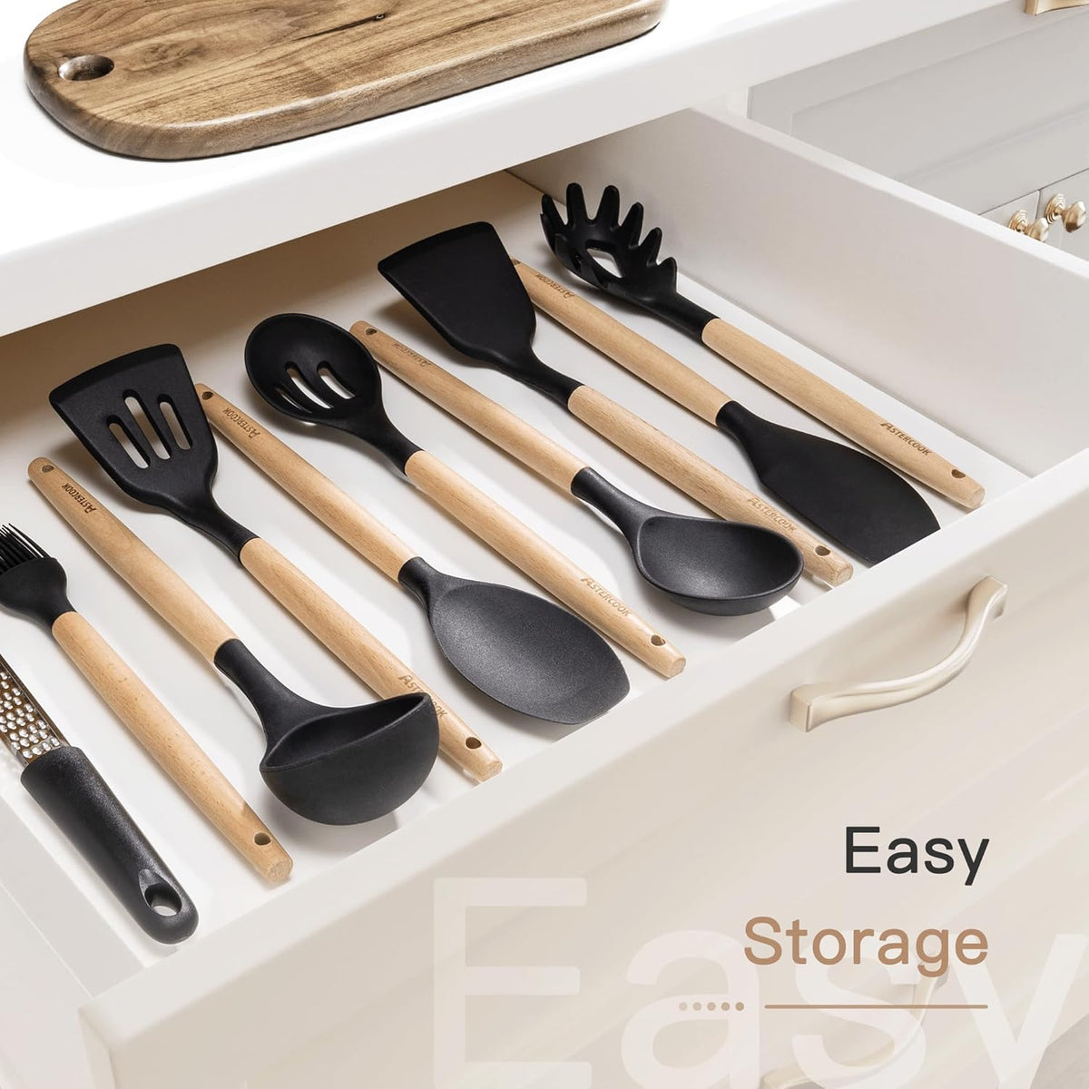 Astercook Complete Silicone Cooking Set with Wooden Handle — Streamlined Kitchen Essentials for an Intentional, Less-Is-More Home