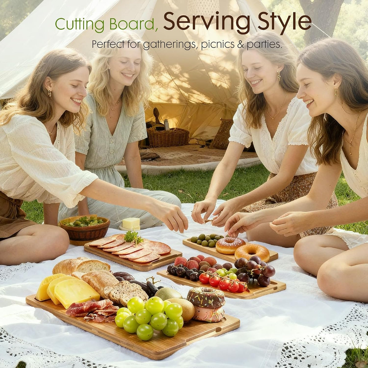 Astercook Natural Bamboo Cutting Boards with Stand – Calming Cooking Ritual Upgrade for Slow Living Kitchens, 3 Sizes