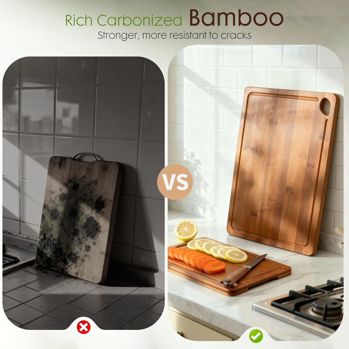 Astercook Natural Bamboo Cutting Boards with Stand – Calming Cooking Ritual Upgrade for Slow Living Kitchens, 3 Sizes