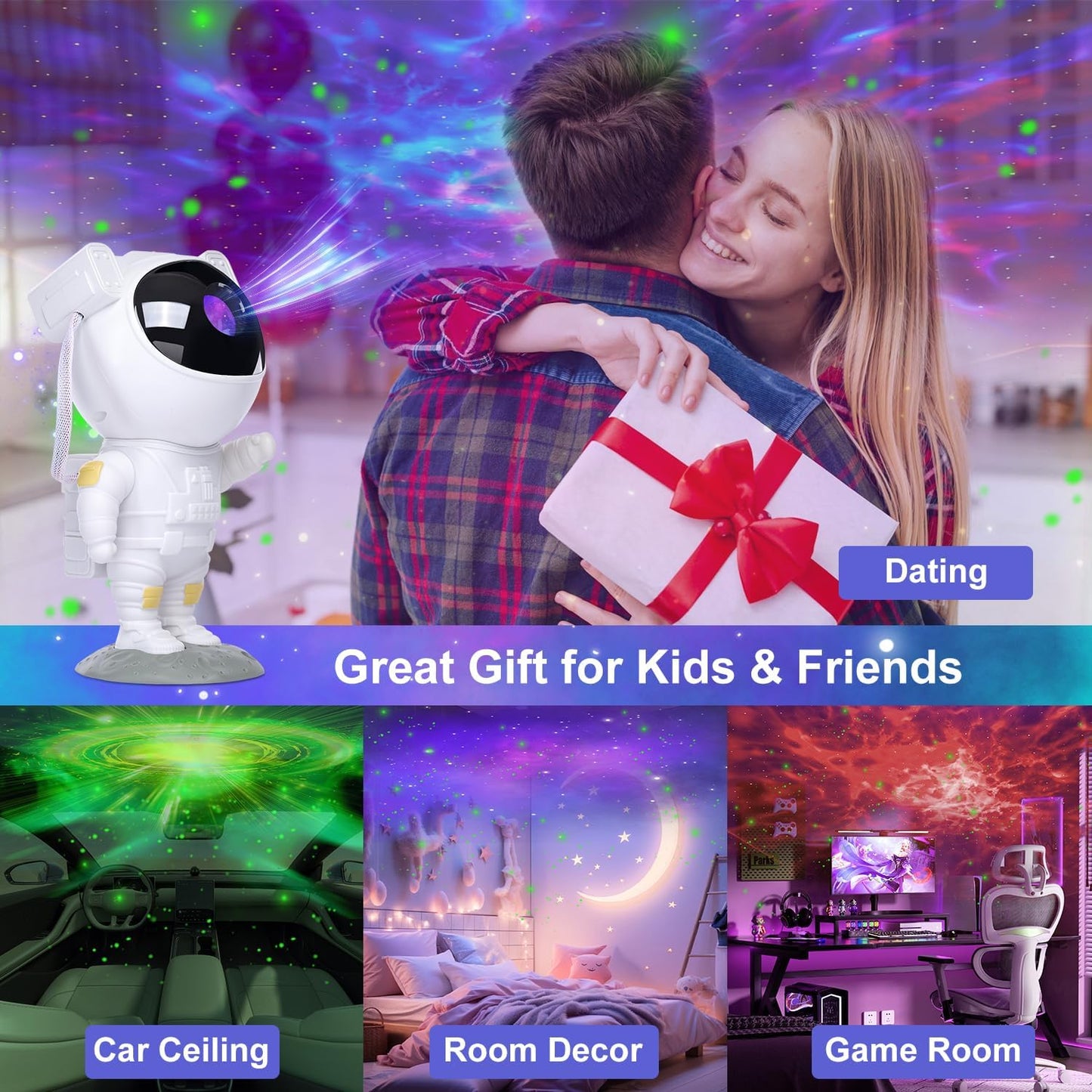 AstraStar Astronaut Galaxy Projector – Enchanting Birthday Gift for Kids Ages 2-10, Star Ceiling Night Light with Remote and Timer