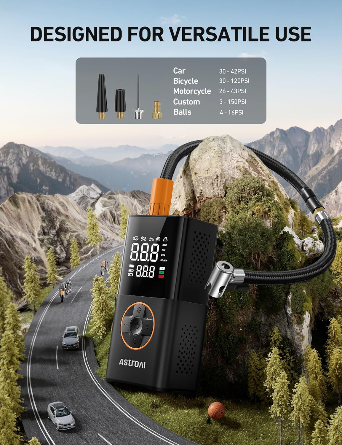 AstroAI L7 Compact Tire Inflator – Streamlined Air Pump for Modern Apartment Living, USB C Rechargeable with Built in Flashlight