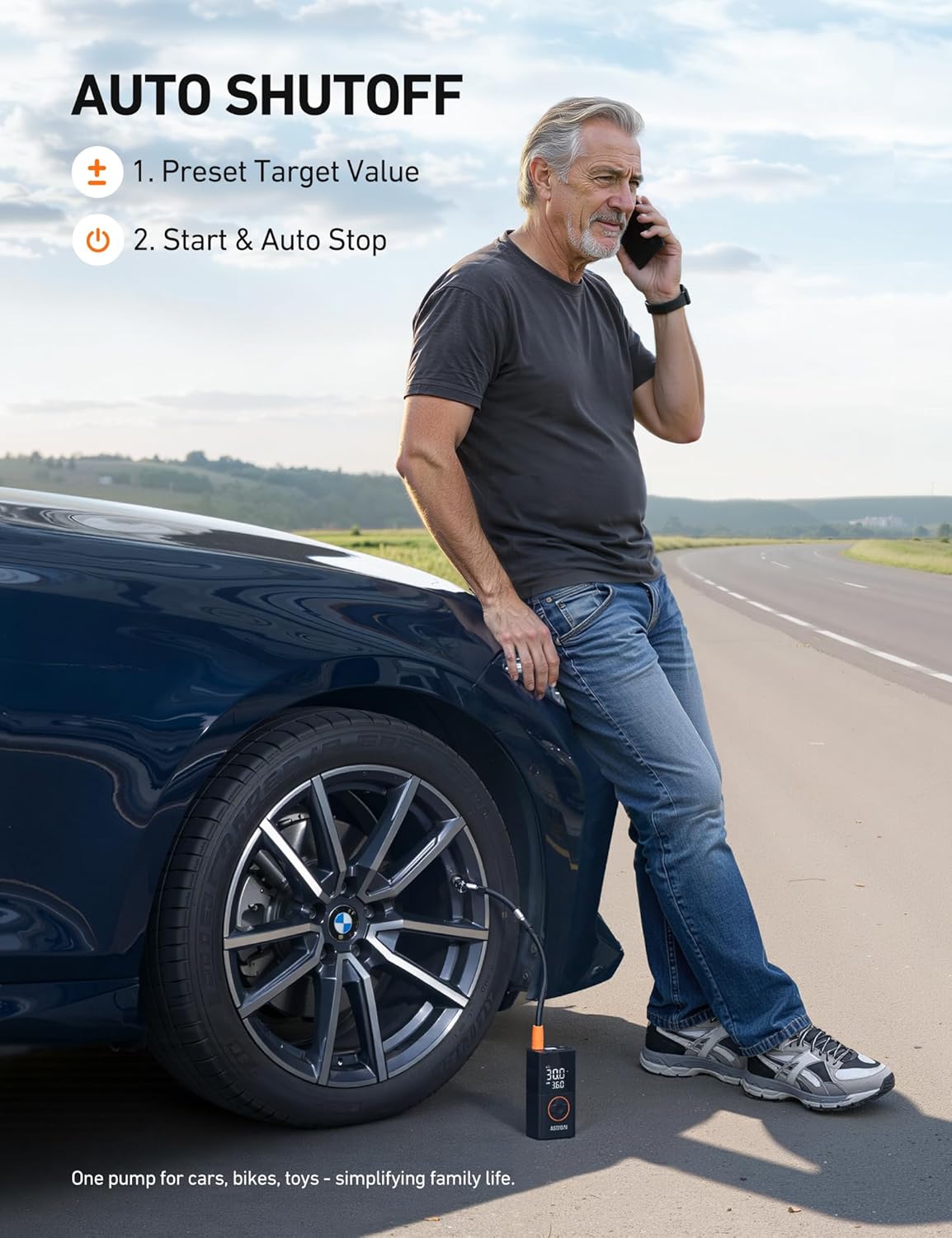 AstroAI L7 Compact Tire Inflator – Streamlined Air Pump for Modern Apartment Living, USB C Rechargeable with Built in Flashlight