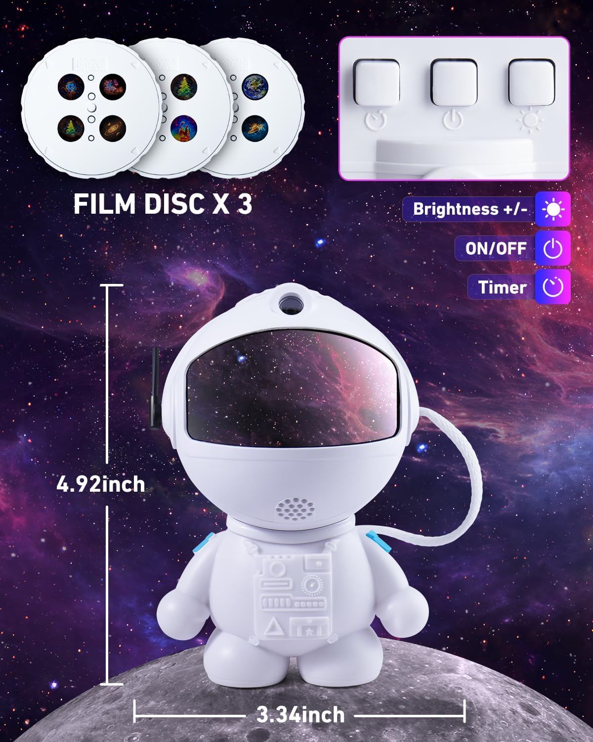 AstroLume Astronaut Galaxy Projector for Kids Room – 12 Space Scenes with Auto-Off Timer for Nursery and Playroom