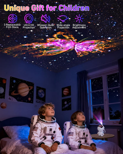 AstroLume Astronaut Galaxy Projector for Kids Room – 12 Space Scenes with Auto-Off Timer for Nursery and Playroom