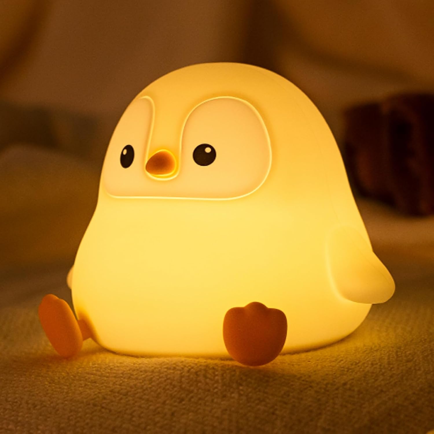 ATSUI Penguin Night Light for Kids – BPA-Free Silicone Nursery Lamp with Auto Shutoff, 2-Level Dimmable Soft Glow