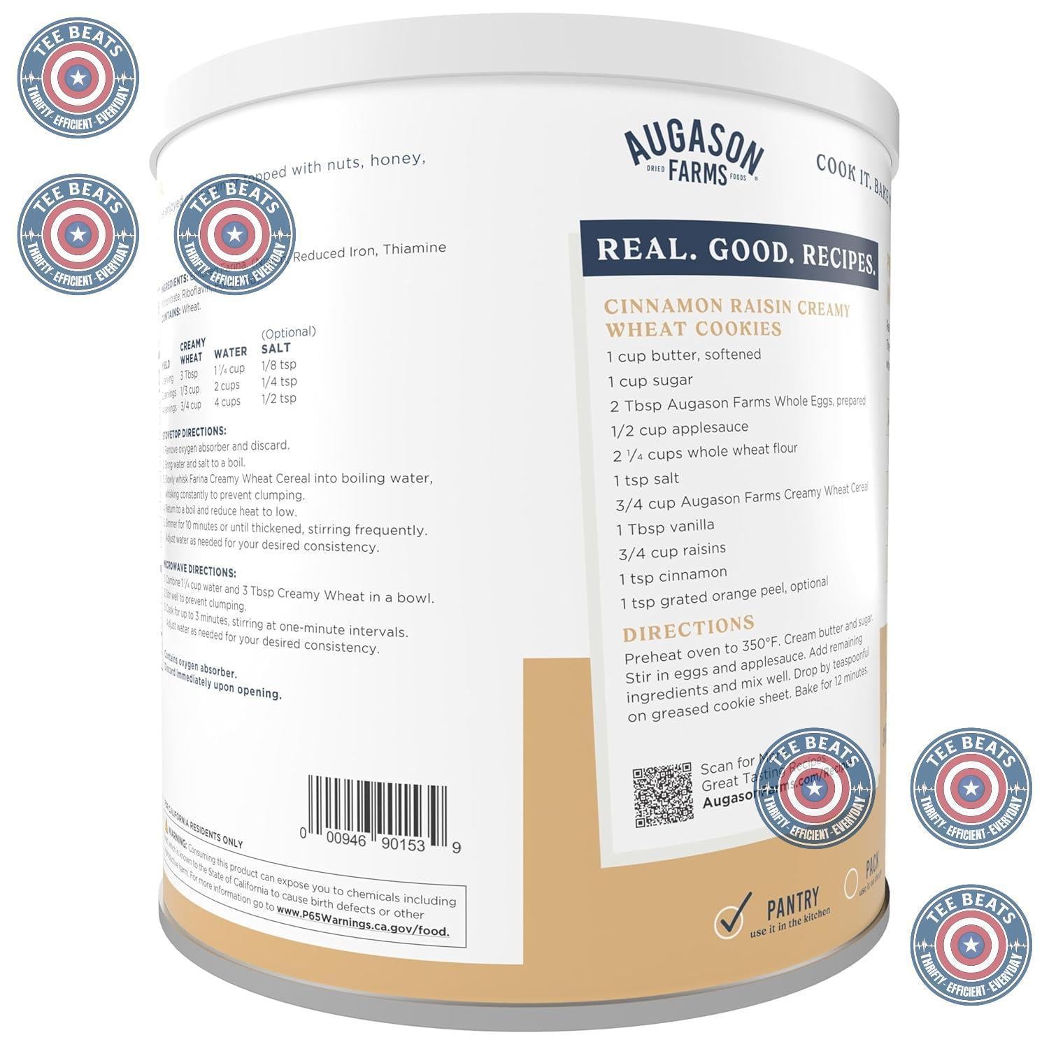 Augason Farms Creamy Wheat Cereal Can – Lightweight Camp Breakfast for Backpacking and Cabin Trips, 55 Servings