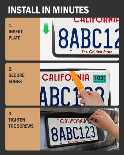 Aujen Matte Black Silicense Plate Frames – Outdoor-Ready Car Accessories, Rain and Salt Resistant