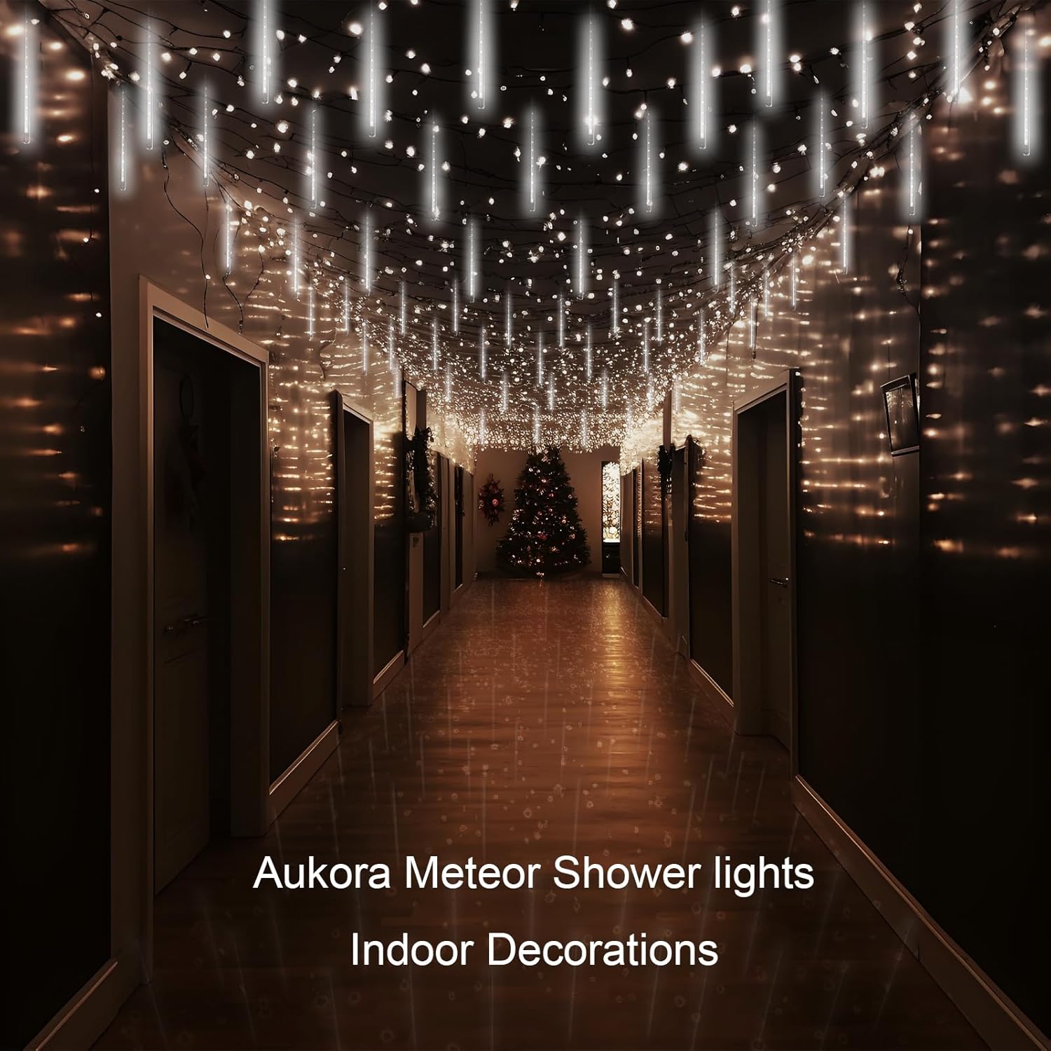 Aukora Meteor Shower Lights 8 Tube 192 LED Cascading Rain Light for Patio, Campground, and Outdoor Dining Setup