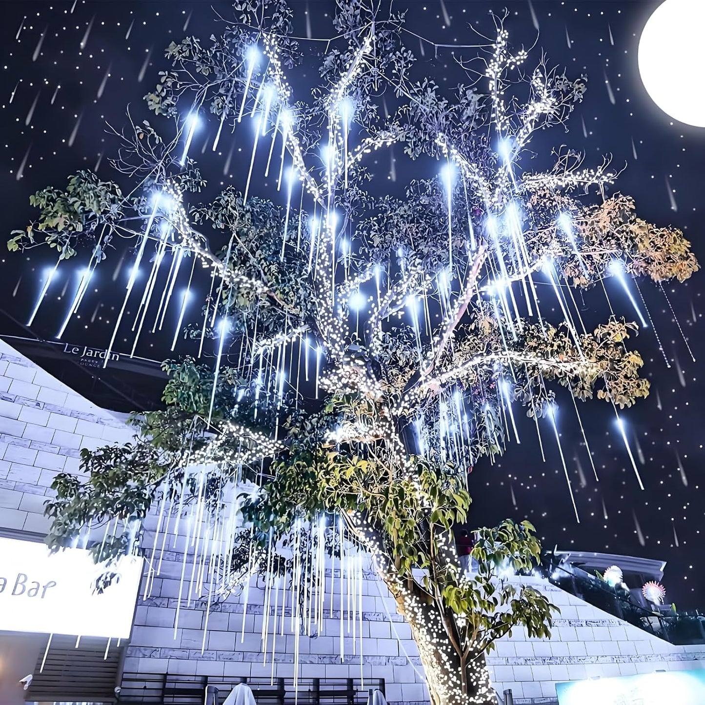 Aukora Meteor Shower Lights 8 Tube 192 LED Cascading Rain Light for Patio, Campground, and Outdoor Dining Setup